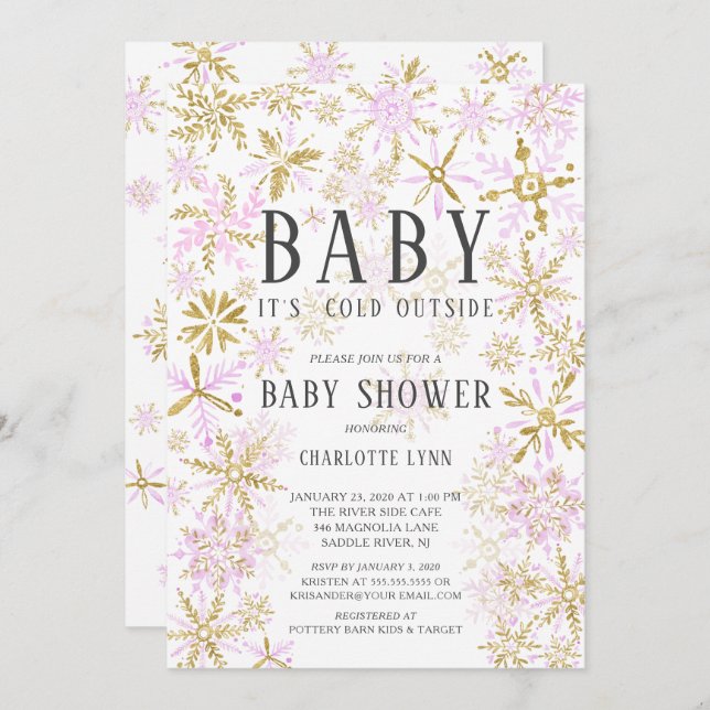 Invitación Bebé, frío fuera de Chicas Baby Shower (Anverso / Reverso)