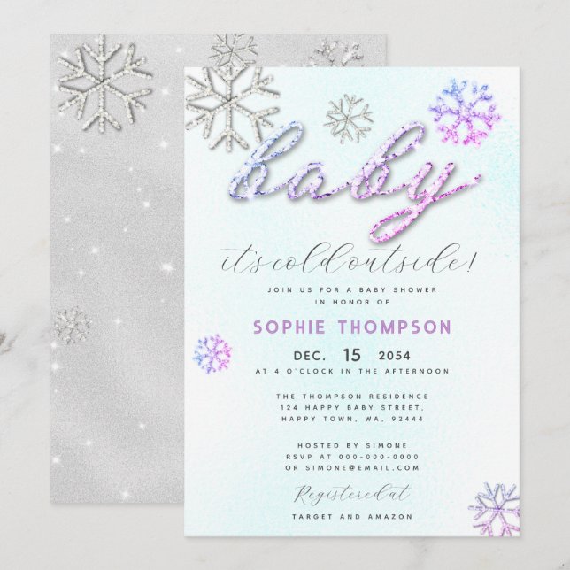 Invitación Bebé frío fuera de Diamantes de imitación púrpura  (Anverso / Reverso)