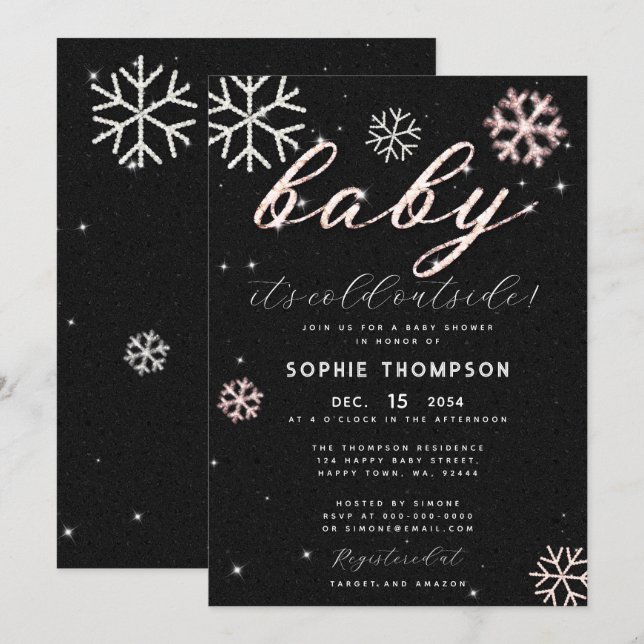 Invitación Bebé frío fuera de Diamantes de imitación rosados  (Anverso / Reverso)