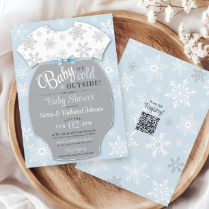 Invitación Bebé, frío fuera de la ducha de invierno con copos