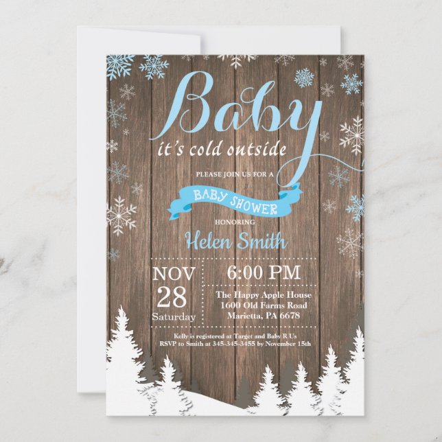 Invitación Bebé, frío fuera de la Rústica Baby Shower inverna (Anverso)