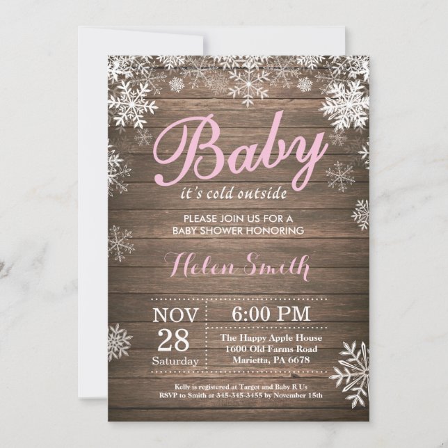 Invitación Bebé, frío fuera de la Rústica Baby Shower inverna (Anverso)