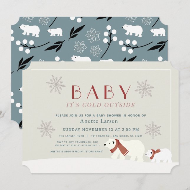 Invitación Bebé, frío fuera de los osos polares, ducha beige (Anverso / Reverso)