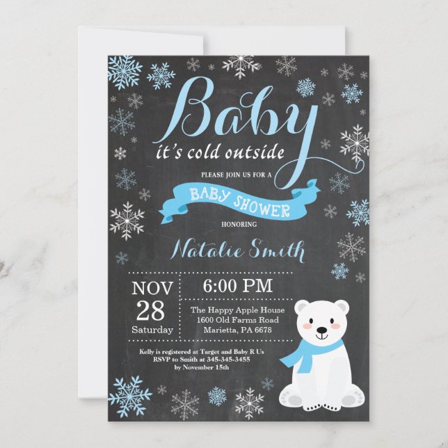 Invitación Bebé, frío fuera de Polo Bear Boy Baby Shower (Anverso)
