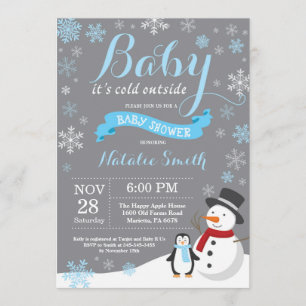 Invitación Bebé, frío fuera de Winter Boy Baby Shower Blue