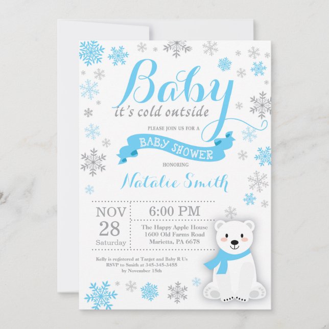 Invitación Bebé, frío fuera de Winter Boy Baby Shower Blue (Anverso)