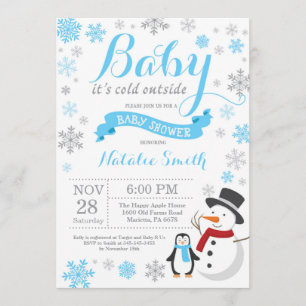 Invitación Bebé, frío fuera de Winter Boy Baby Shower Blue
