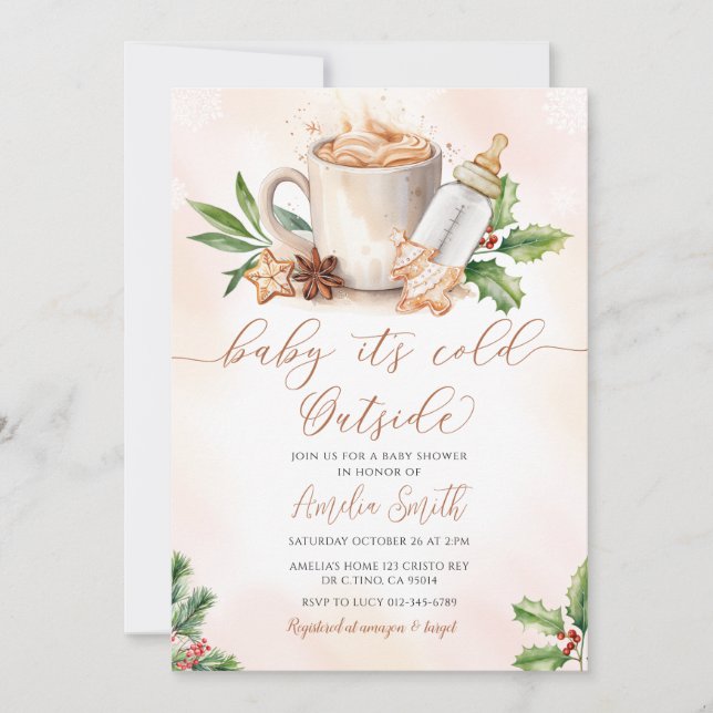 Invitación Bebé, frío fuera del acogedor Baby Shower invernal (Anverso)