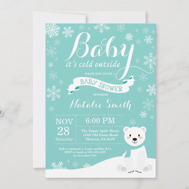 Invitación Bebé, frío fuera del Aqua Baby Shower (Anverso)