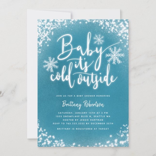 Invitación Bebé, frío fuera del Baby Shower azul de invierno (Anverso)