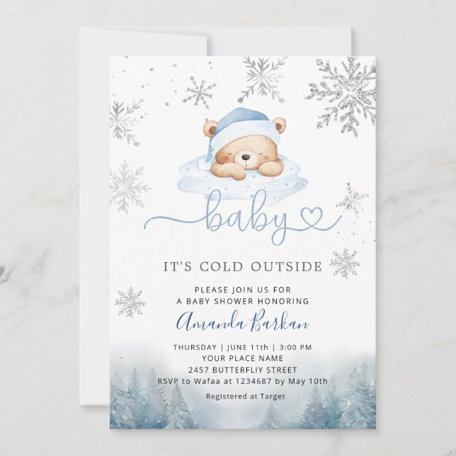 Invitación Bebé, frío fuera del Baby Shower de Blue Bear Boy (Anverso)