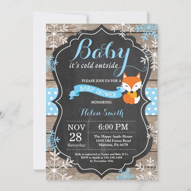 Invitación Bebé, frío fuera del Baby Shower de Blue Fox Boy (Anverso)