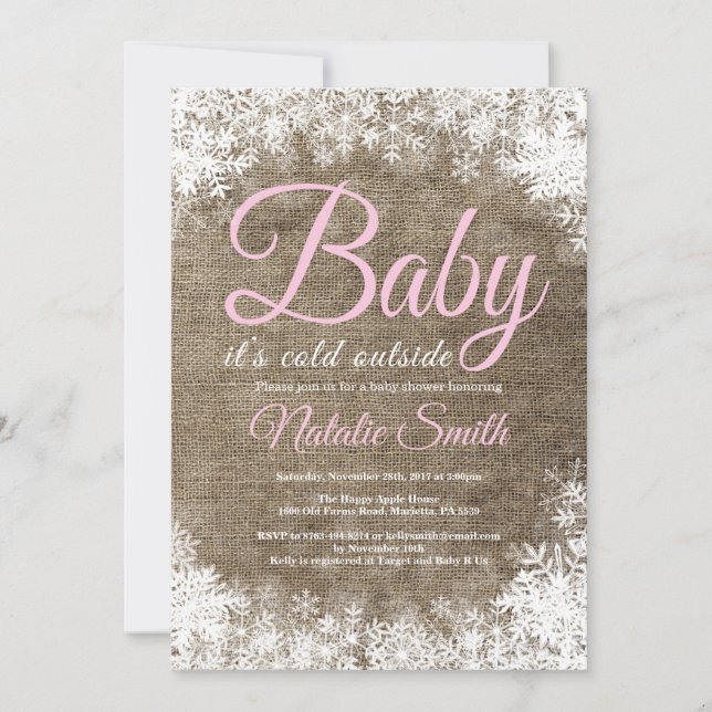 Invitación Bebé, frío fuera del Baby Shower de copos de nieve (Anverso)