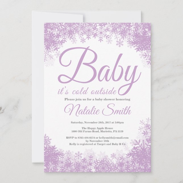 Invitación Bebé, frío fuera del Baby Shower de copos de nieve (Anverso)