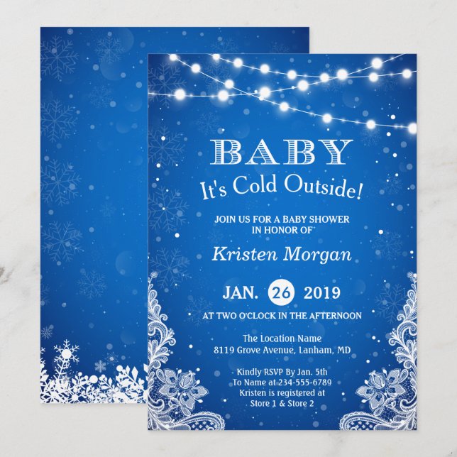 Invitación Bebé, frío fuera del Baby Shower de invierno azul  (Anverso / Reverso)