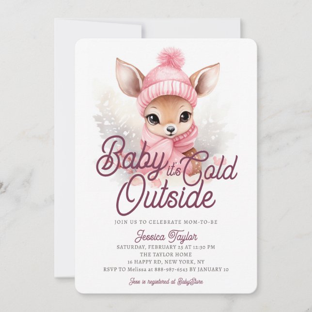 Invitación Bebé, frío fuera del Baby Shower de invierno rosa  (Anverso)