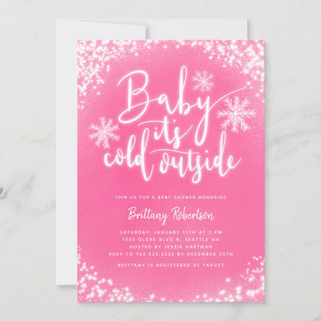 Invitación Bebé, frío fuera del Baby Shower de invierno rosad (Anverso)