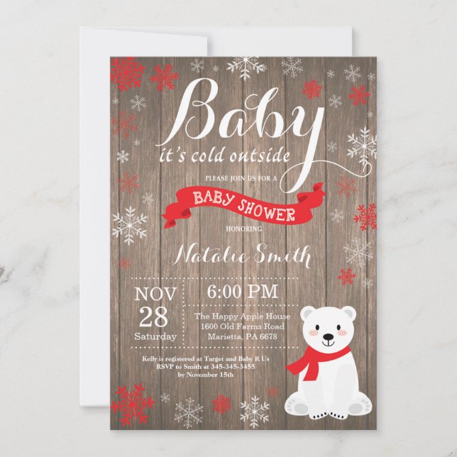 Invitación Bebé, frío fuera del Baby Shower de invierno rústi (Anverso)