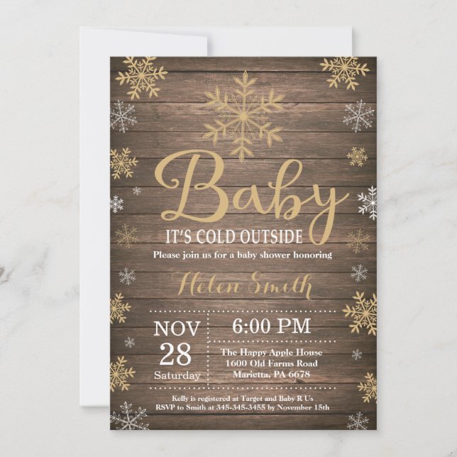 Invitación Bebé, frío fuera del Baby Shower de invierno rústi (Anverso)