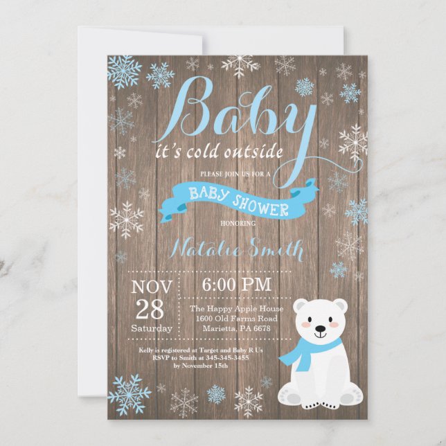 Invitación Bebé, frío fuera del Baby Shower de invierno rústi (Anverso)