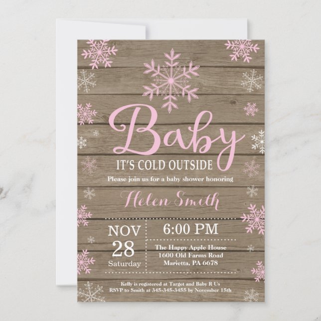 Invitación Bebé, frío fuera del Baby Shower de invierno rústi (Anverso)