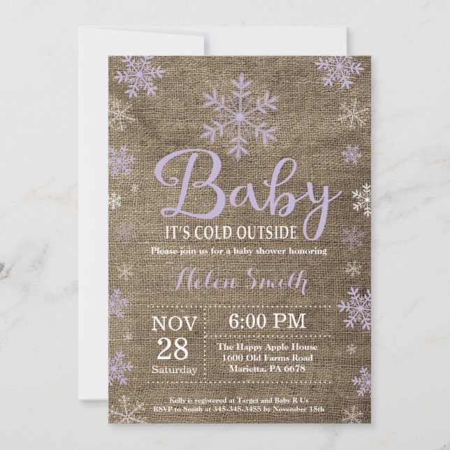 Invitación Bebé, frío fuera del Baby Shower de invierno rústi (Anverso)