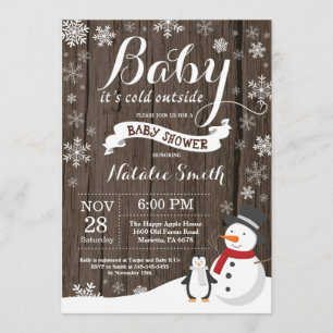Invitación Bebé, frío fuera del Baby Shower de invierno rústi