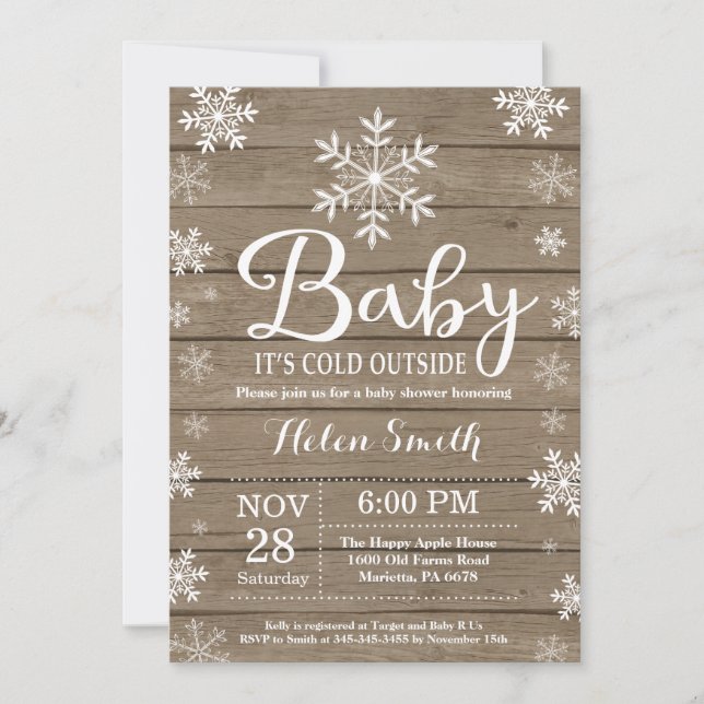 Invitación Bebé, frío fuera del Baby Shower de invierno rústi (Anverso)