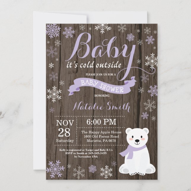 Invitación Bebé, frío fuera del Baby Shower de invierno rústi (Anverso)