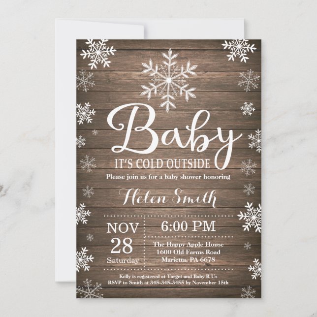 Invitación Bebé, frío fuera del Baby Shower de invierno rústi (Anverso)