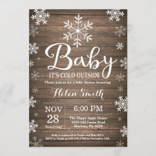 Invitación Bebé, frío fuera del Baby Shower de invierno rústi