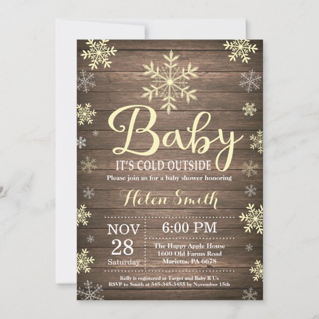 Invitación Bebé, frío fuera del Baby Shower de invierno rústi (Anverso)