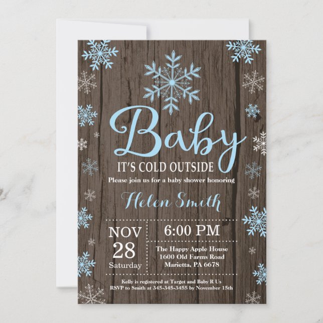 Invitación Bebé, frío fuera del Baby Shower de invierno rústi (Anverso)