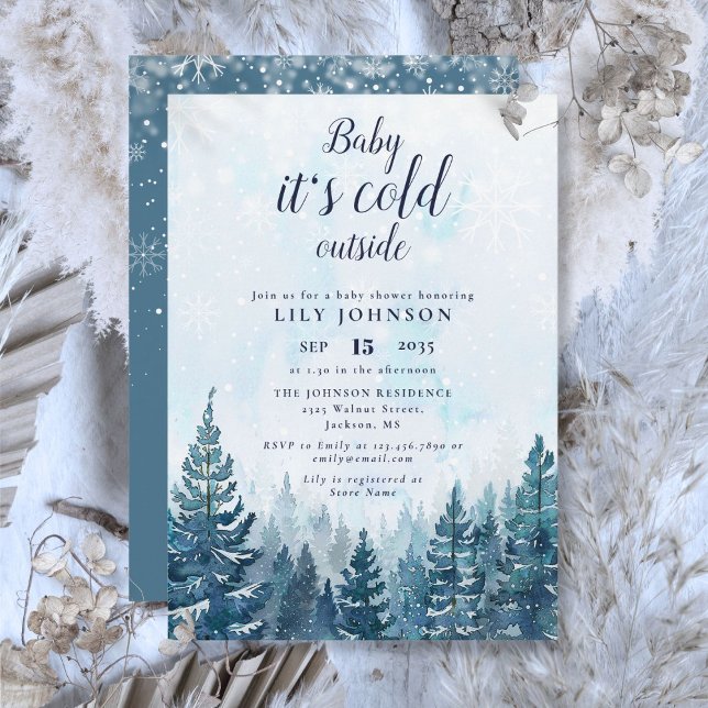 Invitación Bebé, frío fuera del Baby Shower de la Selva de In (Baby Its Cold Outside Winter Forest Baby Shower Invitation)
