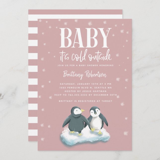 Invitación Bebé, frío fuera del Baby Shower de los pingüinos  (Anverso / Reverso)