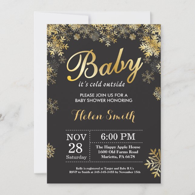 Invitación Bebé, frío fuera del Baby Shower de oro invernal (Anverso)