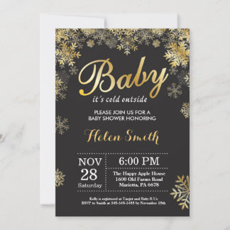 Invitación Bebé, frío fuera del Baby Shower de oro invernal