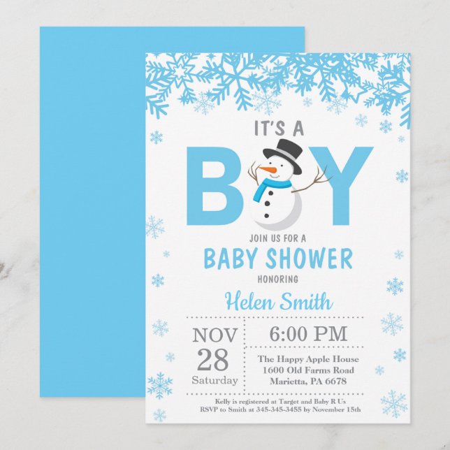 Invitación Bebé, frío fuera del Baby Shower de Snowman Boy (Anverso / Reverso)