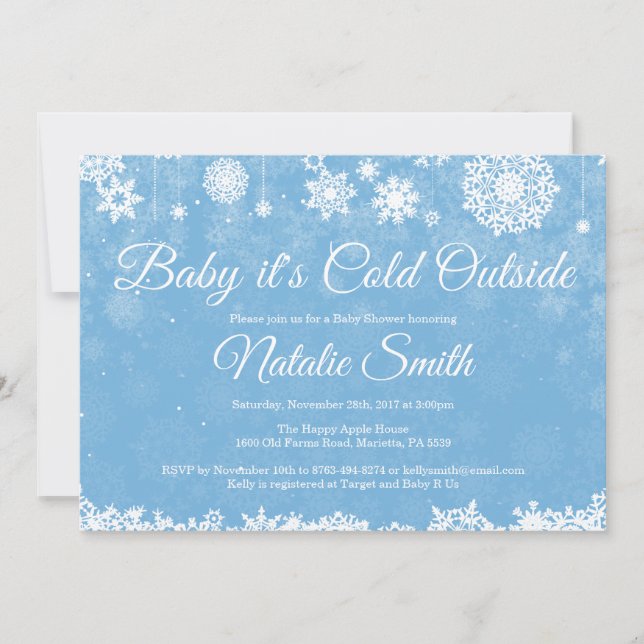 Invitación Bebé, frío fuera del Baby Shower de Winter Blue Bo (Anverso)