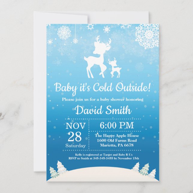 Invitación Bebé, frío fuera del Baby Shower de Winter Deer Bo (Anverso)
