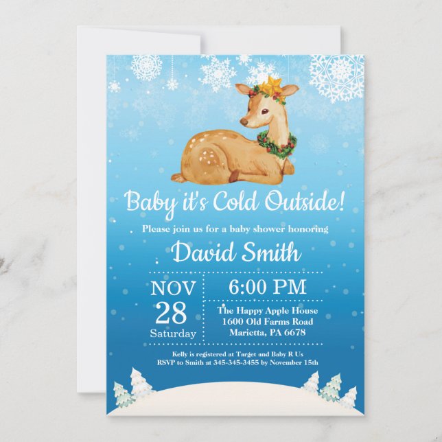 Invitación Bebé, frío fuera del Baby Shower de Winter Deer Bo (Anverso)