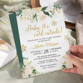 Invitación Bebé, frío fuera del Baby Shower floral de oro