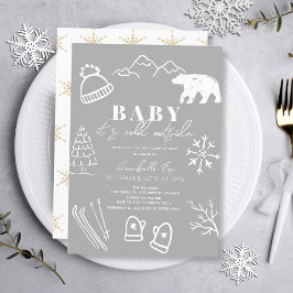 Invitación Bebé, frío fuera del Baby Shower gris dibujado a m