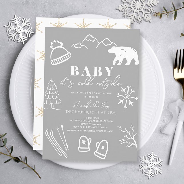 Invitación Bebé, frío fuera del Baby Shower gris dibujado a m (Subido por el creador)