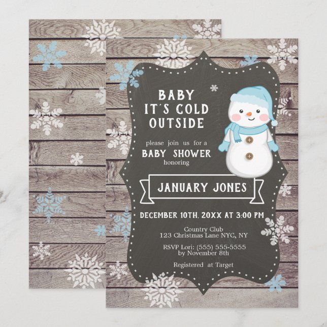 Invitación Bebé, frío fuera del Baby Shower, hombre de nieve (Anverso / Reverso)