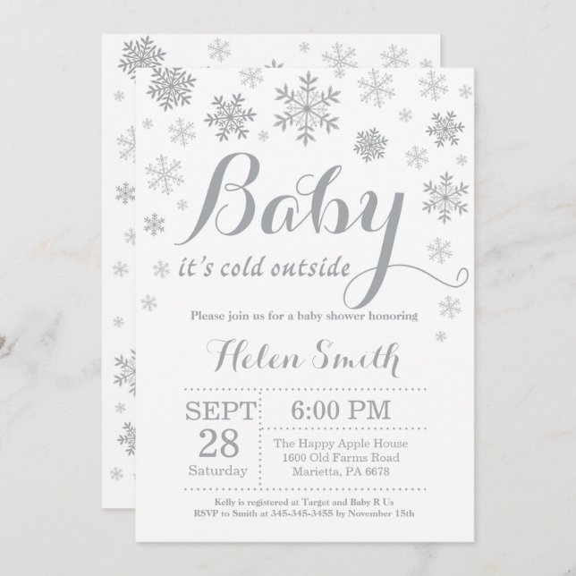 Invitación Bebé, frío fuera del Baby Shower invernal (Anverso / Reverso)