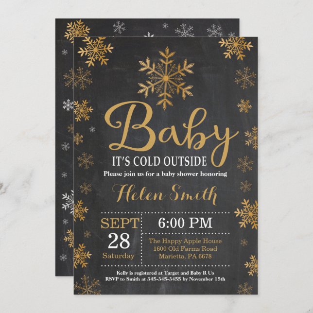 Invitación Bebé, frío fuera del Baby Shower invernal (Anverso / Reverso)