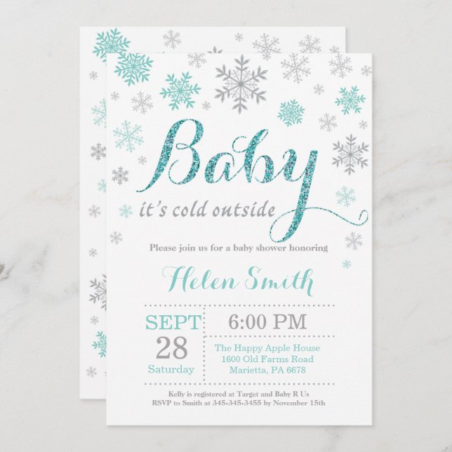 Invitación Bebé, frío fuera del Baby Shower invernal (Anverso / Reverso)