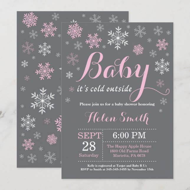 Invitación Bebé, frío fuera del Baby Shower invernal (Anverso / Reverso)