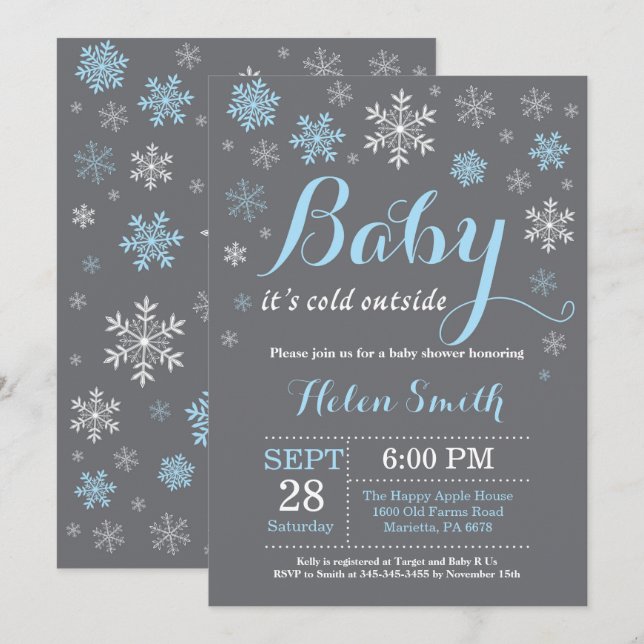 Invitación Bebé, frío fuera del Baby Shower invernal (Anverso / Reverso)